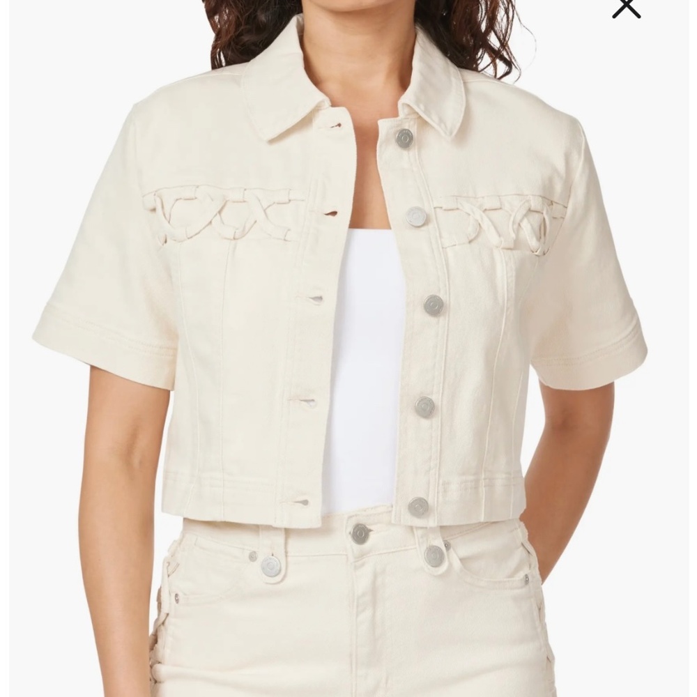 Habitual Braided Yoke Short Sleeve Shacket Size Large NWT